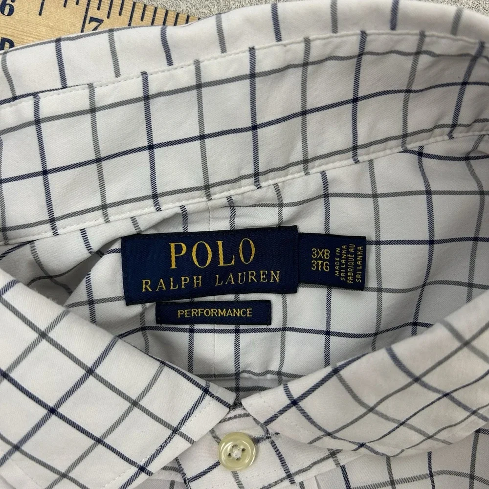 Polo Ralph Lauren Performance Long Sleeve Button Up‎ White Grid Check Men's 3XB